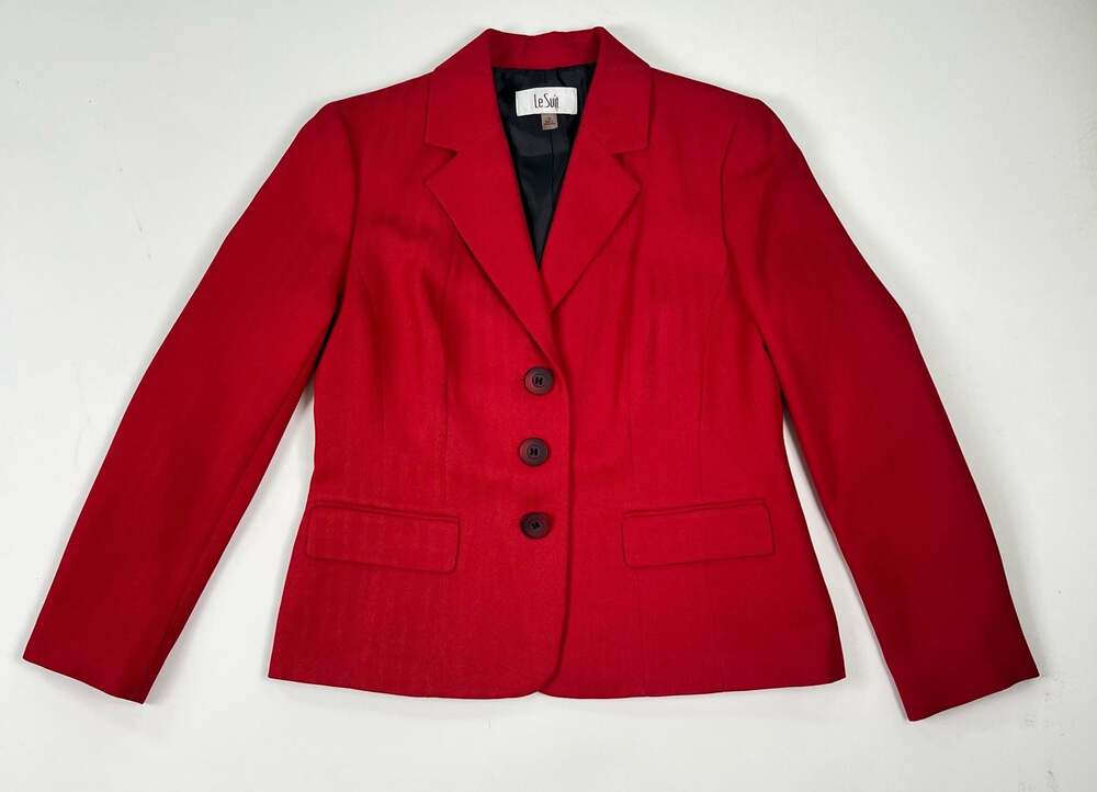 Le Suit Red Notch Lapel 3-Button Blazer Jacket Size 10